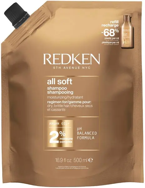 Redken All Soft Șampon pentru păr uscat, umplutură, 500 ml