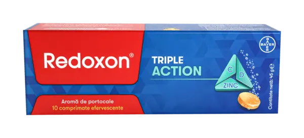 Redoxon Triple Action Vitamine si Zinc pentru sustinerea imunitatii 10 comprimate efervescente