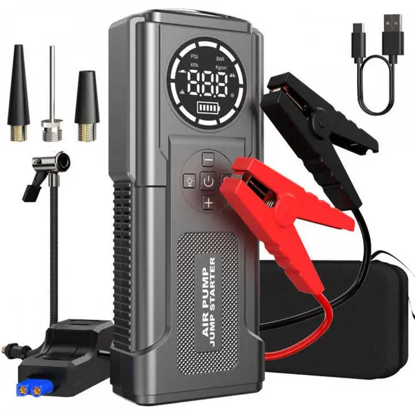 Redresor pornire auto/Jump Starter 12 V cu compresor de 4.35 BAR/150 PSI, curent de pornire 2000 A, curent maxim 4000 A, capacitate baterie 24000 mAh, lanterna
