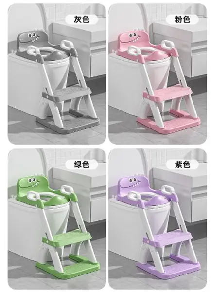 Reductor de toaleta pentru copii Little Mom Dino grey, colac din PVC, design pliabil, robust si stabil, manere ergonomice, design anti-stropire, dimensiune 42 x 33.2 cm