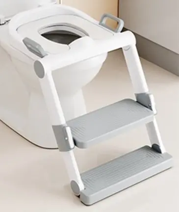Reductor pentru copii Little Mom GreyWhite, colacel moale detasabil si lavabil, pliabil, trepte reglabile pe inaltime, antiderapant, cu manere laterale si protectie antistropire, compatibilitate universala