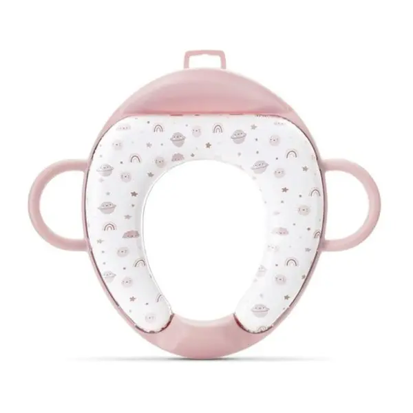 Reductor pentru toaleta, cu spatar si manere, pernita moale detasabila, Lorelli Planets, Pink