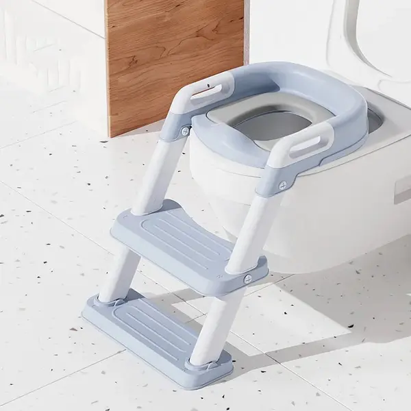 Reductor toaleta pentru copii, Little Mom Kids Steps Blue pliabil cu scara, inaltime reglabila in 2 pozitii, suprafata antiderapanda si colac moale