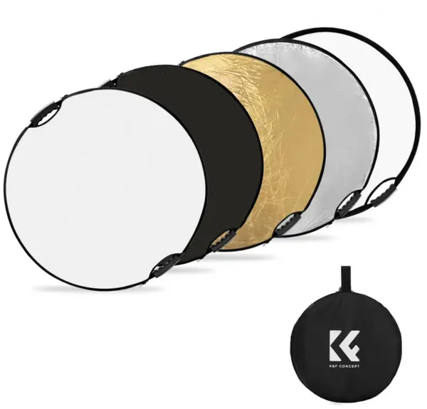 Reflector rotund 5-în-1 K&F, 80cm, pliabil, cu mâner și husă: translucid, argintiu și alte opțiuni.