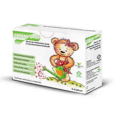 Rehisol Plus 6+6 plicuri Dr. Phyto – Rehidratare orala cu Saccharomyces boulardii