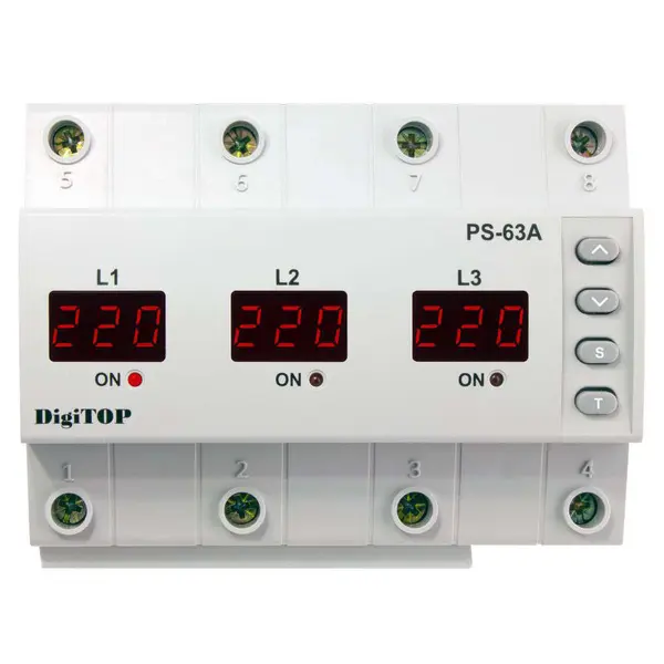 Releu comutator automat de faza si protectie tensiune, DigiTOP PS PRO-63A