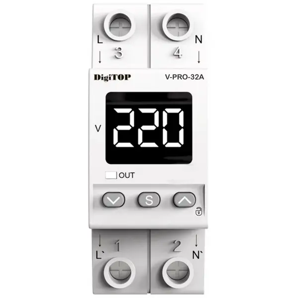 Releu de protectie tensiune monofazata, 32A, monitorizare frecventa Digitop V-PRO 32A / 4820118381374