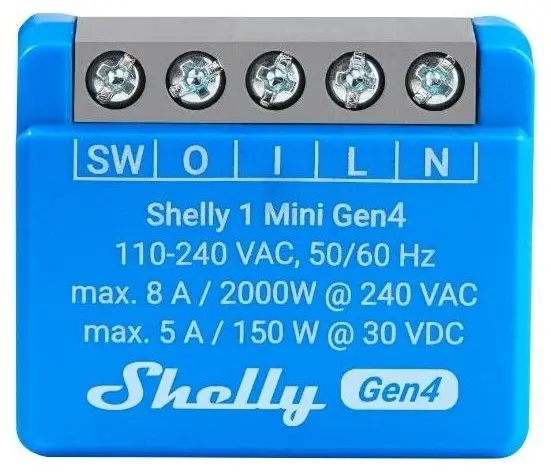 Releu inteligent Shelly – 1 Mini Gen4, 8A, contact uscat, albastru