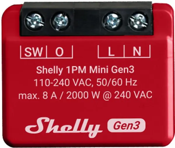 Releu inteligent Shelly - 1PM Mini Gen3, cu măsurare a puterii, roșu