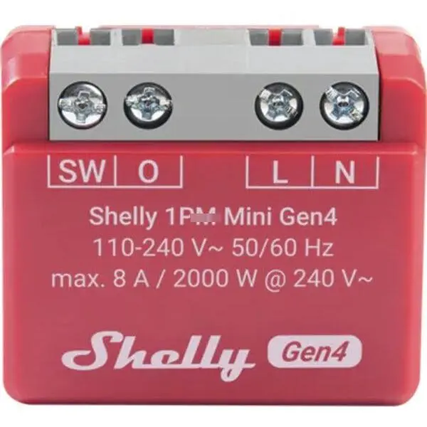 Releu inteligent Shelly – 1PM Mini Gen4, Wi-Fi, cu wattmetru, roșu