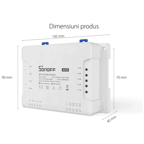 Releu inteligent Sonoff 4CHR3, Wireless, 4 canale, compatibil Alexa/Google Home 6920075775822