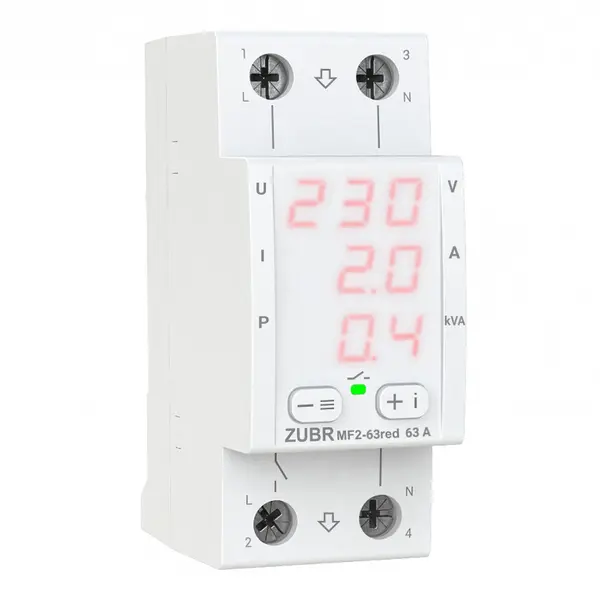 Releu multifuncțional ZUBR MF2-63, Protectie tensiune, curent și putere 1-63 Amperi
