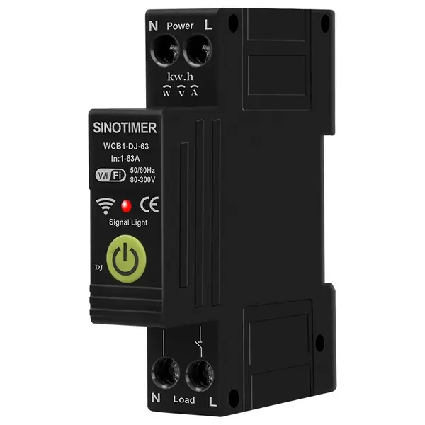 Releu protectie smart, 63A, WiFi Tuya, temporizator, temperatura, contor KWH, diferential, bidirectional, ajustabil SINOTIMER WCB1-DJ-63