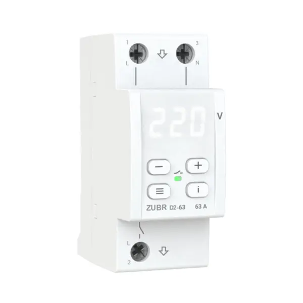 Releu protectie supratensiune ZUBR D2-50 50A IP20 supratemperatura, reglaj histerezis, afisaj ALB, ZUBR