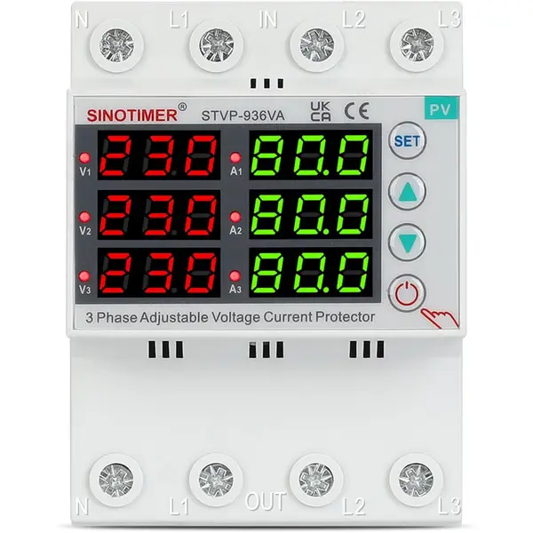 Releu trifazic SINOTIMER, siguranta digitala de protectie tensiune trifazic, 1- 80A, recuperare automata, STVP936VA-80A