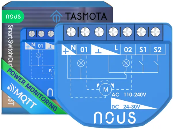 releu wireless nous b3t pm, 16a, tasmota, matter, monitorizare energie,modul cortina - 2 canal, esp32