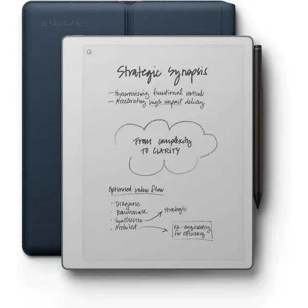 Remarkable Tableta ePaper reMarkable Paper Pure + Marker Plus + Husa Ocean Blue, Display 10.3, 2GB RAM, 32GB Flash, Wi-Fi, Argintiu