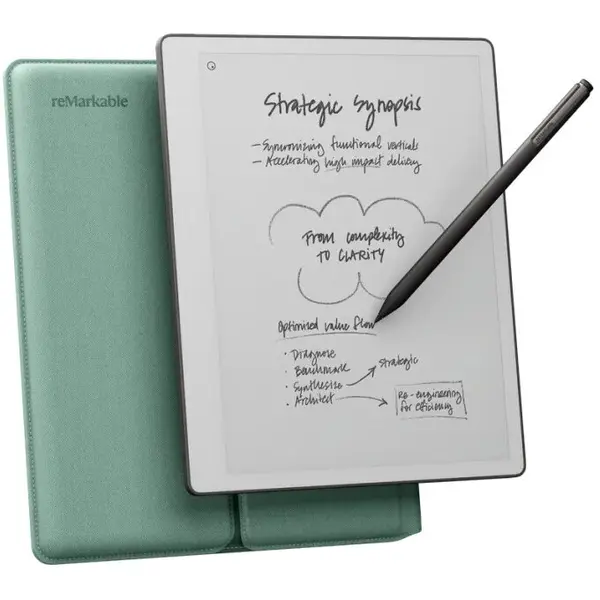 Remarkable Tableta ePaper reMarkable Paper Pure + Marker Plus + Husa Mist Green, Display 10.3, 2GB RAM, 32GB Flash, Wi-Fi, Argintiu