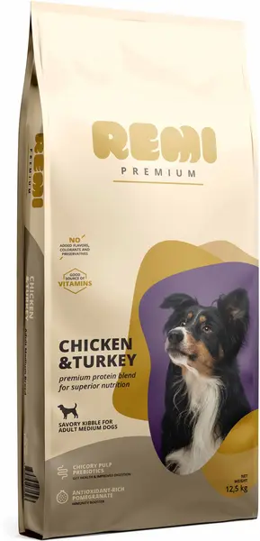 REMI Premium Adult Medium, cu Pui şi Curcan 12,5kg