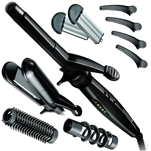REMINGTON Ondulator Remington S8670, 5 in 1 accesorii, Invelis Ceramic, Negru