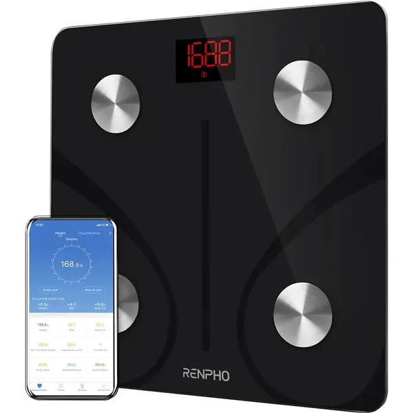 Renpho Cantar de baie Smart Renpho CS20M, Maxim 180Kg, 13 masuratori, BMI, BMR IMC, Bluetooth, compatibil Fitbit, Apple Health, Google Fit, Negru