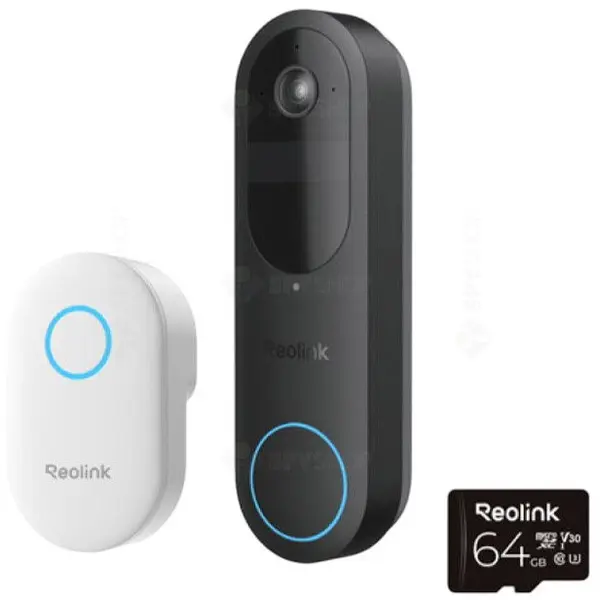Reolink Kit sonerie wireless WiFi dual band Reolink D340B+CHIME+64GB, 4 MP, 1.2 mm, 2.4-5 GHz, 7000 mAh, PIR, microfon si difuzor, slot card, Negru