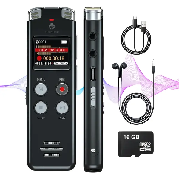 Reportofon digital cu activare vocala, L357, 16 GB, autonomie 10 ore, redare 35 ore, functie MP3 player, anulare a zgomotului, negru