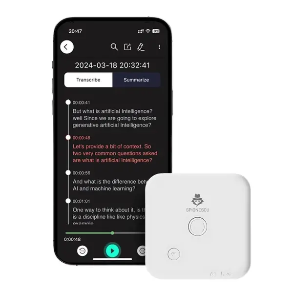 Reportofon inteligent AI 64 GB, ChatGPT transcriere automata si rezumate, suporta 100 de limbi, capacitate de inregistrare 1000 ore, autonomie 8 ore, control prin aplicatie, magnetic, alb