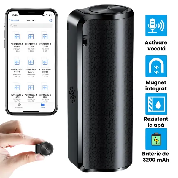 Reportofon profesional magnetic cu microfon ascuns prin activare vocala - Q70 - 16 GB