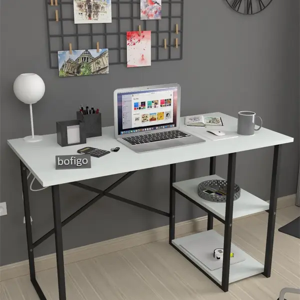 RESIGILAT - Birou de Lucru cu 2 Niveluri si Rafturi Integrate, Cadru Metalic, 120 x 60 x 75 cm