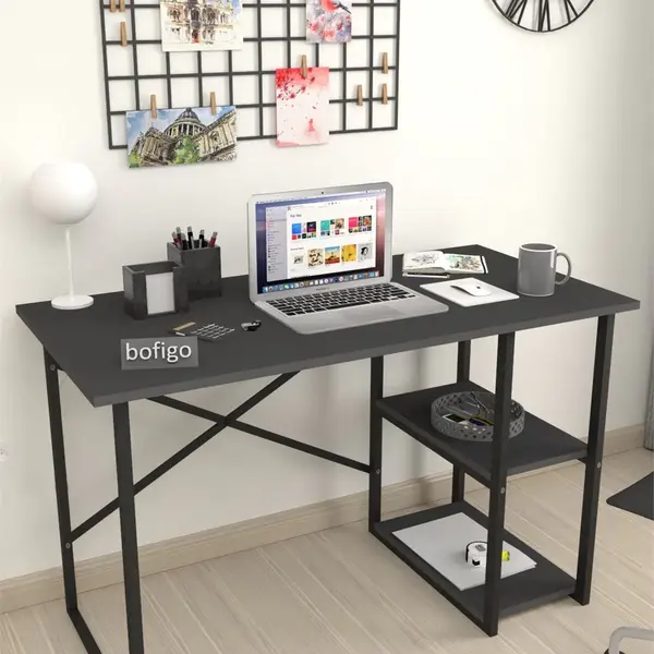 RESIGILAT - Birou de Lucru cu 2 Niveluri si Rafturi Integrate, Cadru Metalic, 120 x 60 x 75 cm