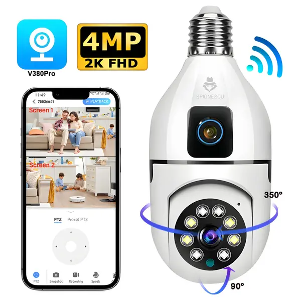 RESIGILAT - Camera de supraveghere dubla 360° HD, WiFi, 4MP, PTZ, CCTV - V380
