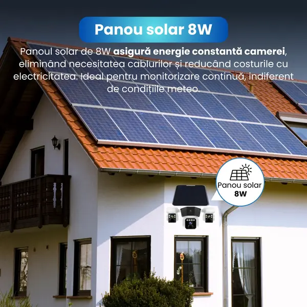 RESIGILAT - Camera de supraveghere, Q6, 12MP, panou solar integrat, conexiune 4G, slot SIM, viziune nocturna, detectie miscarare, audio bidirectional, rezistenta la apa IP66