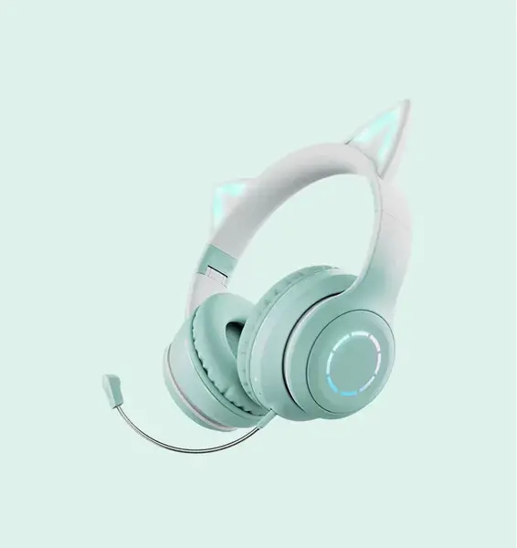 RESIGILAT - Casti wireless pliabile cu urechi de pisica iluminate LED, Bluetooth 5.0, Bass Stereo