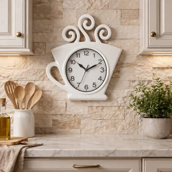RESIGILAT - Ceas de perete model ceasca cafea 29x27 cm – design decorativ pentru bucatarie sau cafenea