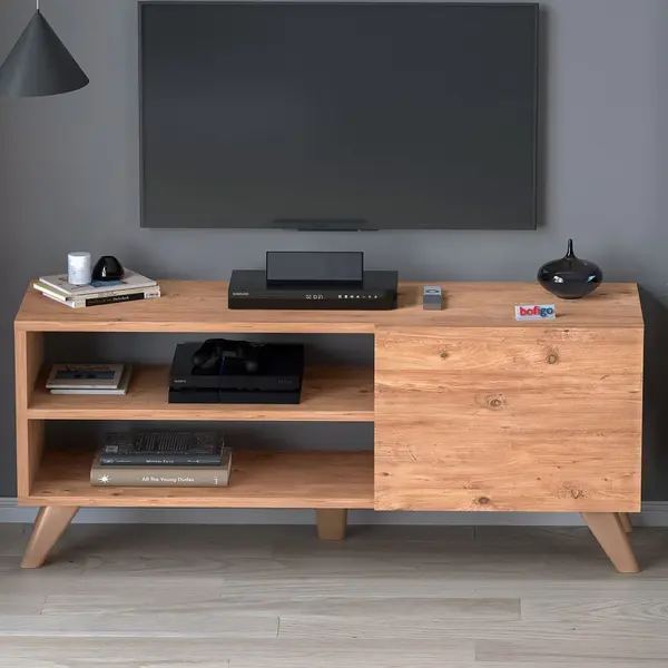 RESIGILAT - Comoda TV Malta, 100 cm, PAL 18 mm, cu usa si rafturi, stil scandinav