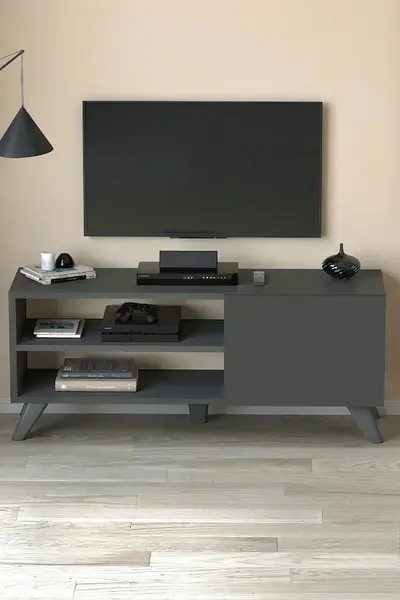 RESIGILAT - Comoda TV Malta, 100 cm, PAL 18 mm, cu usa si rafturi, stil scandinav