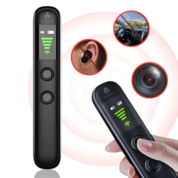RESIGILAT - Detector anti-spionaj, T66, Spionescu, detectare camere ascunse, microfoane si GPS, ecran OLED, baterie 300 mAh, detectare infrarosu, raza 10 m, USB Type-C, negru