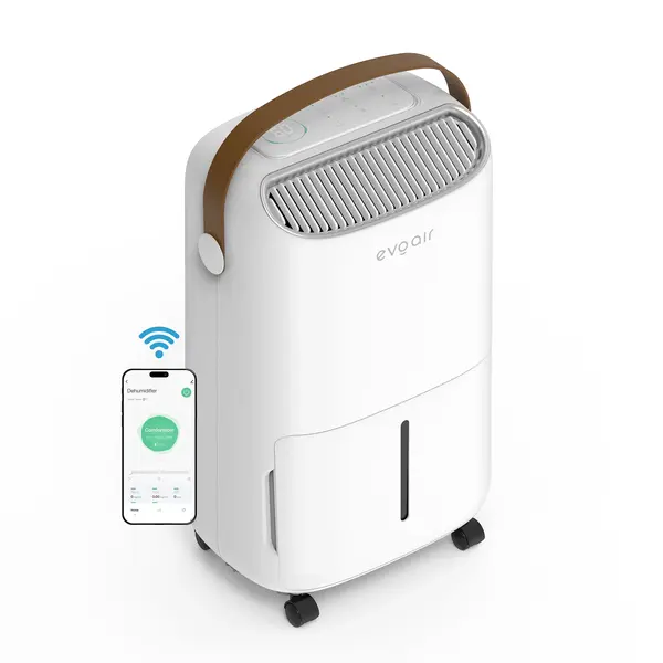 - Resigilat! Dezumidificator Evoair, NovaDry 16 Smart, 16l/24h, Senzor de Umiditate, Functie Ionizare, Uscare Rufe, Rezervor 2.5l, Lampa UVC, Alb, Curea Maro