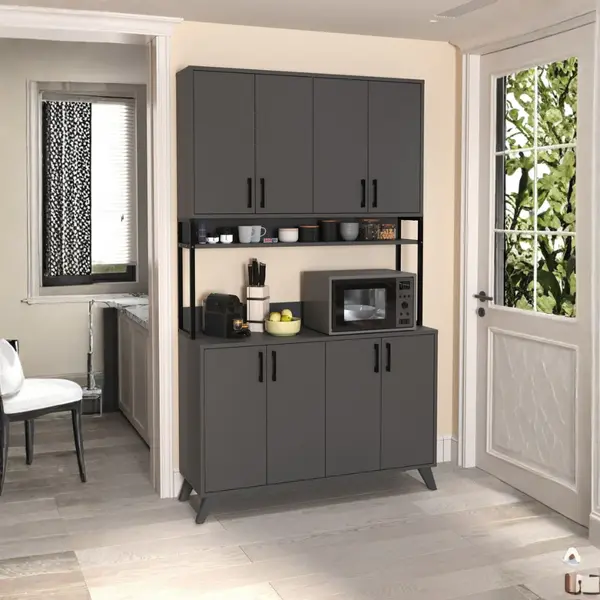 RESIGILAT - Dulap multifuncțional cu 8 uși, 120x40x202 cm, alb, cu structură metalică rezistentă
