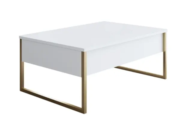 RESIGILAT Masuta cafea alb si auriu din PAL/metal 90x60x40 cm URME USOARE