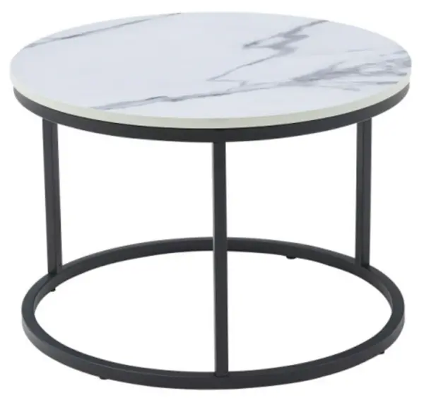 RESIGILAT - Masuta de cafea rotunda, aspect marmura, blat MDF, cadru metalic, 60x40cm