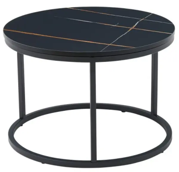 RESIGILAT - Masuta de cafea rotunda, aspect marmura, blat MDF, cadru metalic, 60x40cm