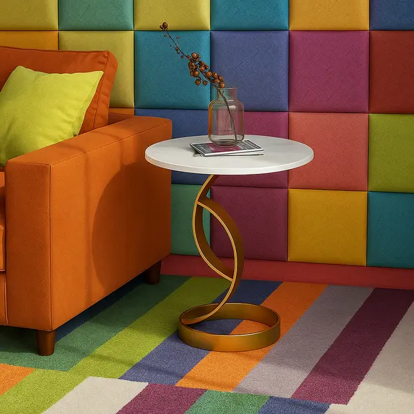 RESIGILAT - Masuta laterala moderna cu blat tip marmura si cadru metalic, design nordic slim, 50 x 33 x 55 cm