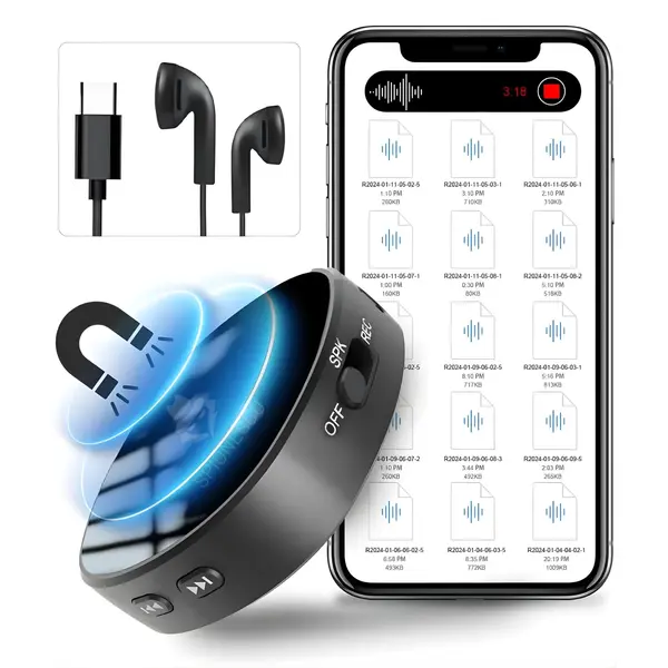 RESIGILAT - Mini reportofon digital cu microfon ascuns magnetic, activare vocala, MP3 Player, Z13 - 64 GB
