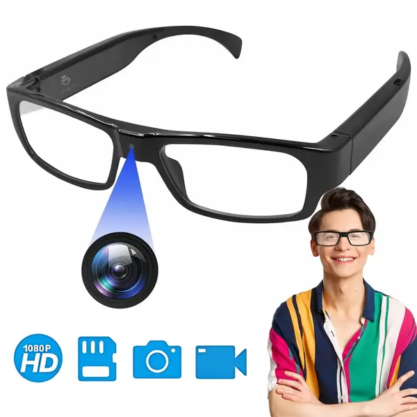 RESIGILAT - Ochelari cu camera video Full HD 1080P, lentile clare, baterie reincarcabila 800mAh, cip inteligent, operare usoara cu un singur buton, conectivitate prin cablu sau cititor card