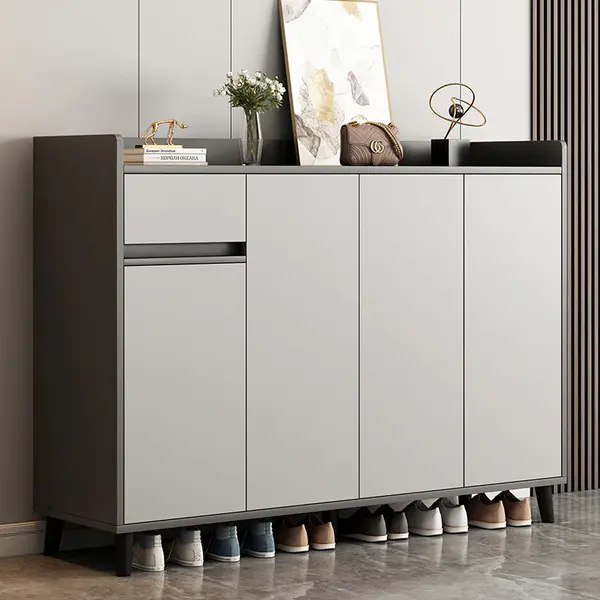RESIGILAT - Pantofar tip dulap pentru hol, design minimalist, alb/gri