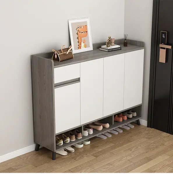 RESIGILAT - Pantofar tip dulap pentru hol, design minimalist, alb/gri