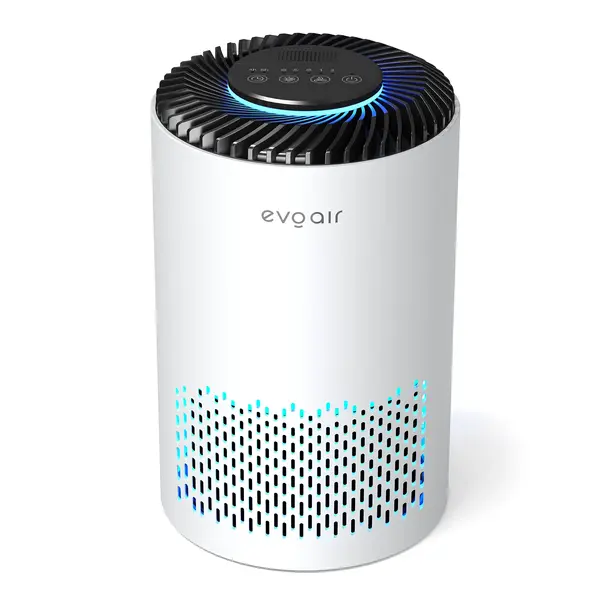 - Resigilat! Purificator de aer Evoair Zuno, Filtru 3 in 1 True HEPA, Carbon Activ, Lampă UV, 3 viteze, Mod Noapte, Aromaterapie, Lumină Ambientală, Timer, Alb, Filtru Sigilat