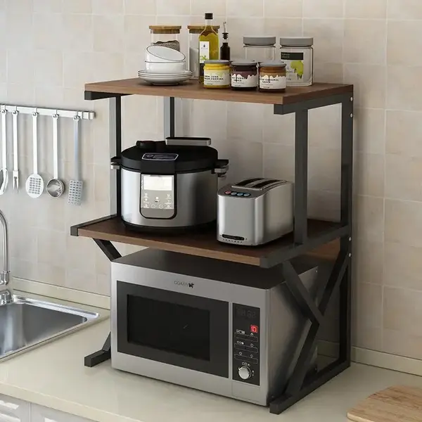 RESIGILAT - Raft univeral pentru cuptorul cu microunde, cu 2 niveluri, lemn-metal, 68.5x54x37cm